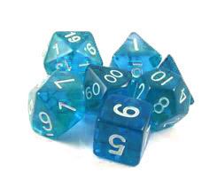 Chessex Transparent Mini Teal With White Poly 7 Set | Odin's Place
