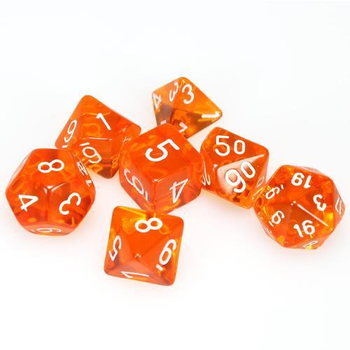 Chessex Translucent Orange with white Poly 7 Set | Odin's Place