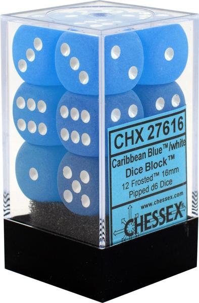 Chessex Frosted 16mm D6 Set: Caribbean Blue with White | Odin's Place