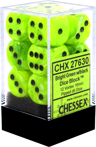 Chessex Vortex Bright Green with Black 16mm D6 Set | Odin's Place