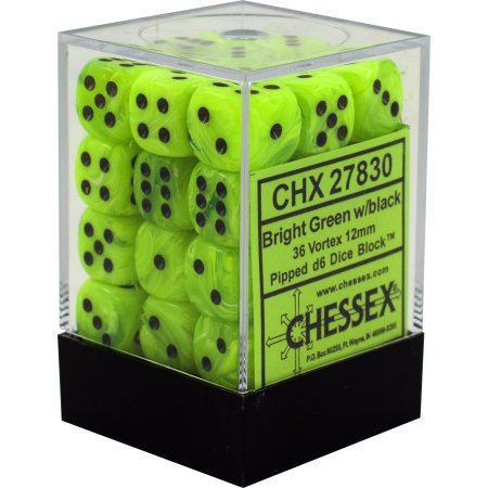 Chessex Vortex Bright Green with Black 12mm D6 Dice Set | Odin's Place