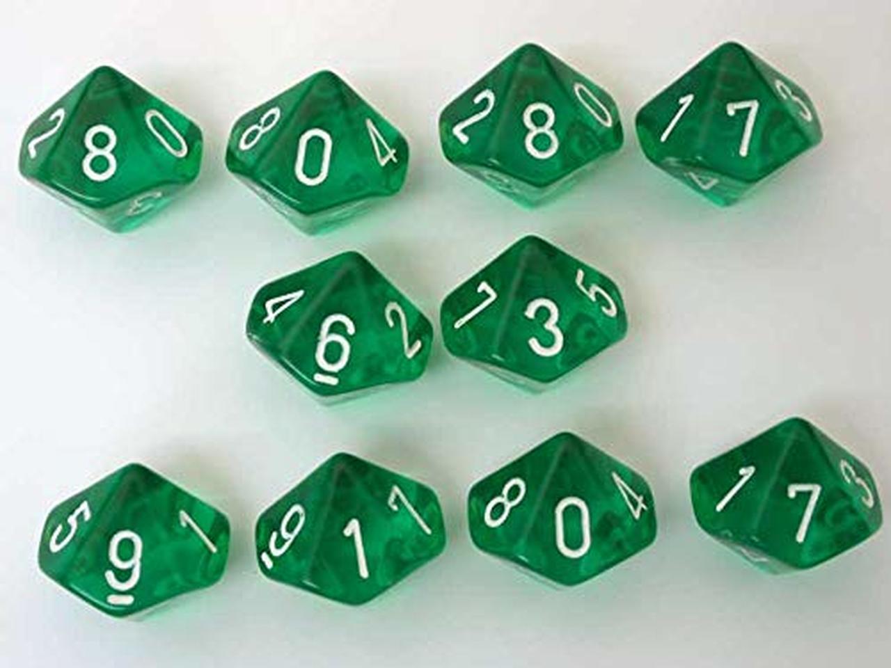 Chessex Translucent Green with White d10 Set | Odin's Place