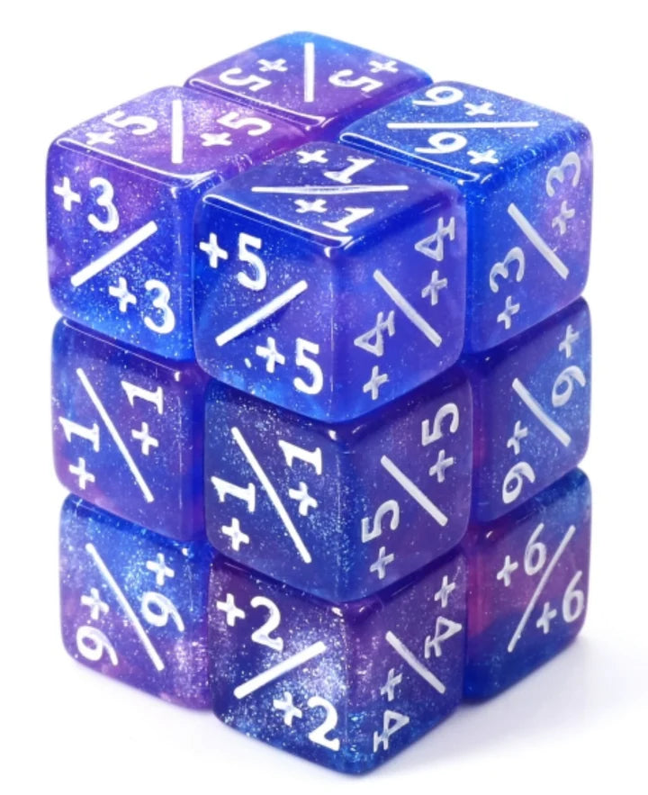 Foam Brain Magic The Gathering Counters +1/-1 Blue with Purple Glitter Set of 8 | Odin's Place