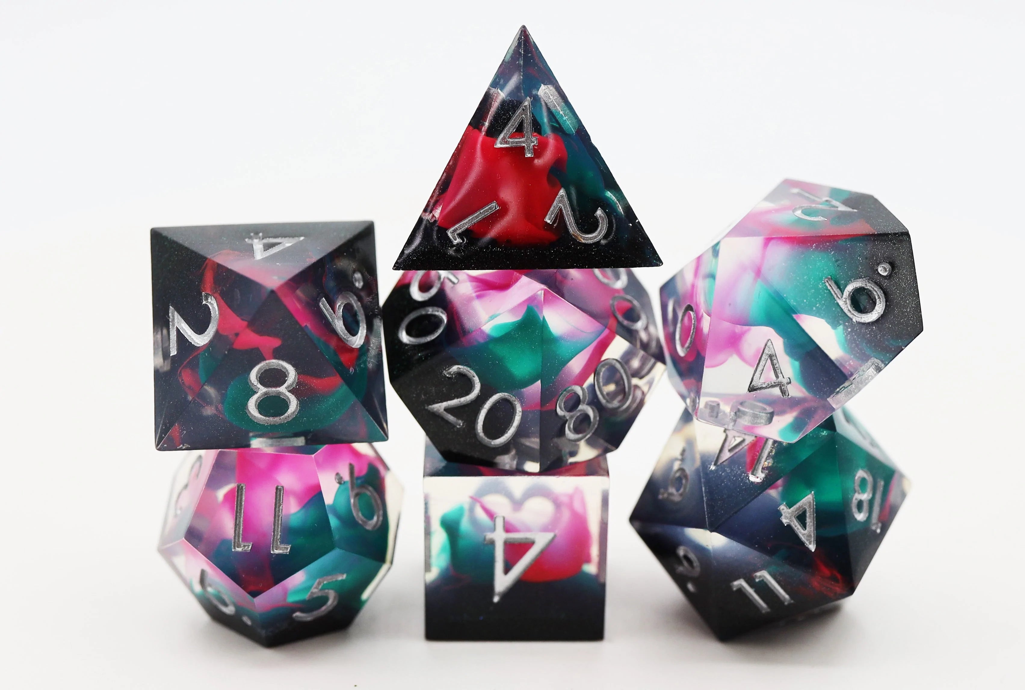 Foam Brain Poly 7 Dice Set: Hand-Polished Sharp-Edge Daytona | Odin's Place