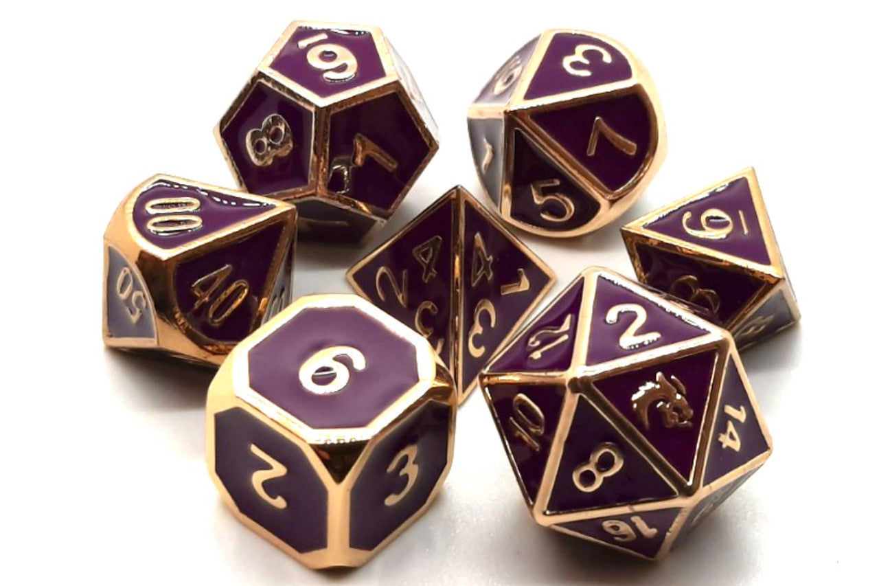 Old School Dice Elven Forged Purple with Gold Metal Poly 7 Set | Odin's Place