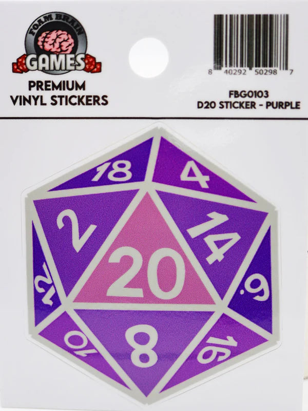 Foam Brain D20 Sticker: Purple | Odin's Place