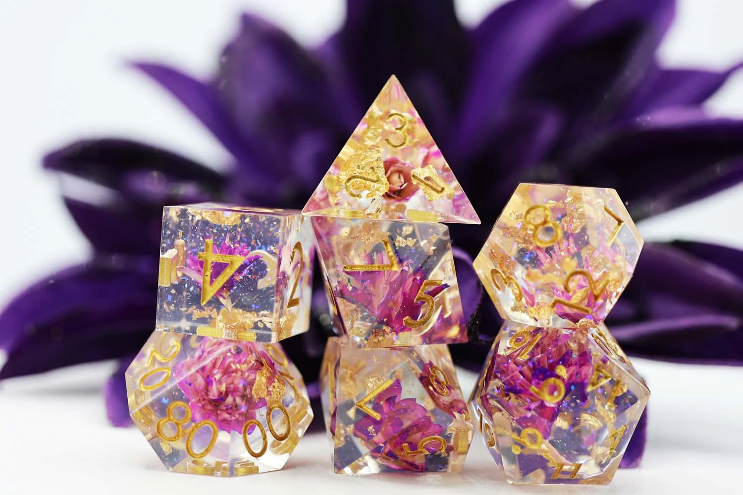 Foam Brain Poly 7 Dice Set: Hand-Polished Sharp-Edge Purple Lotus | Odin's Place