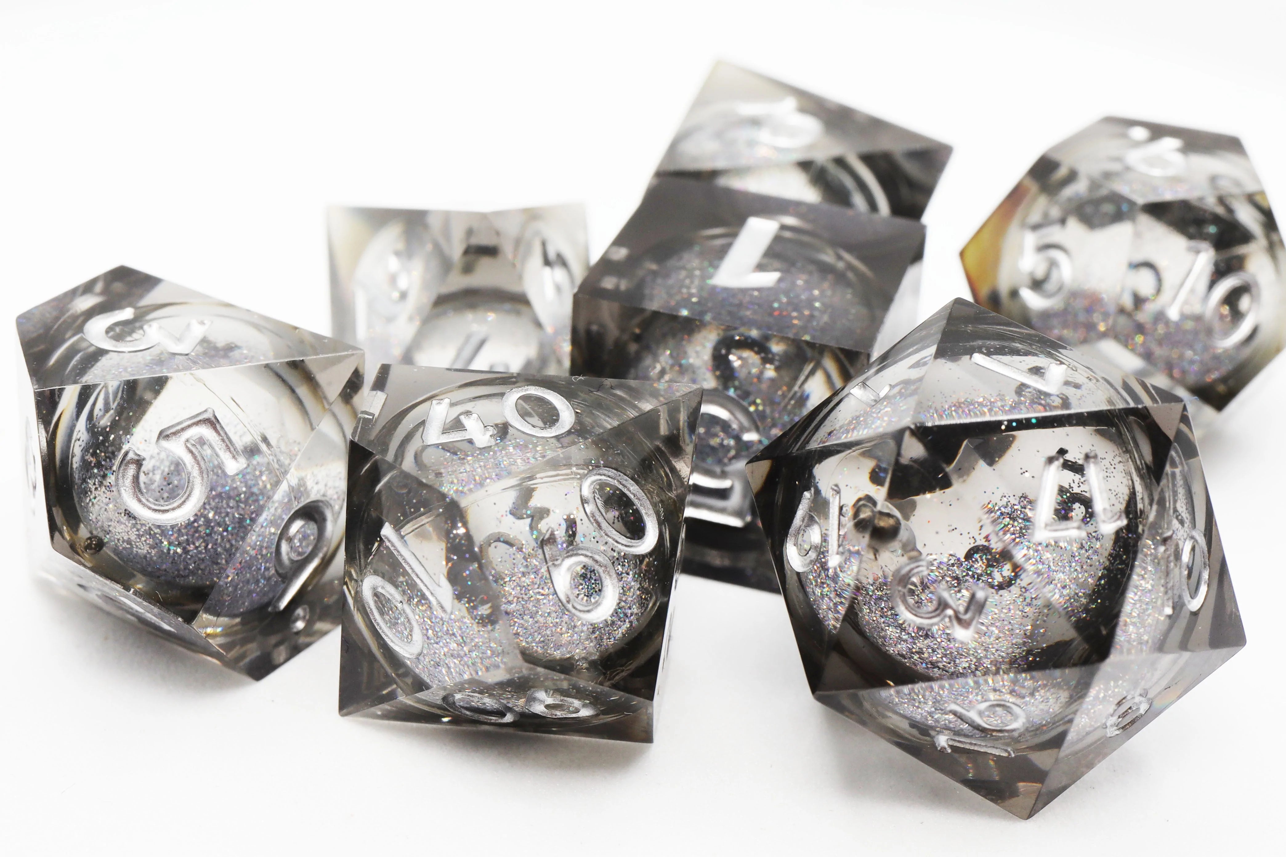 Foam Brain Poly 7 Dice Set: Hand-Polished Liquid Core Black | Odin's Place