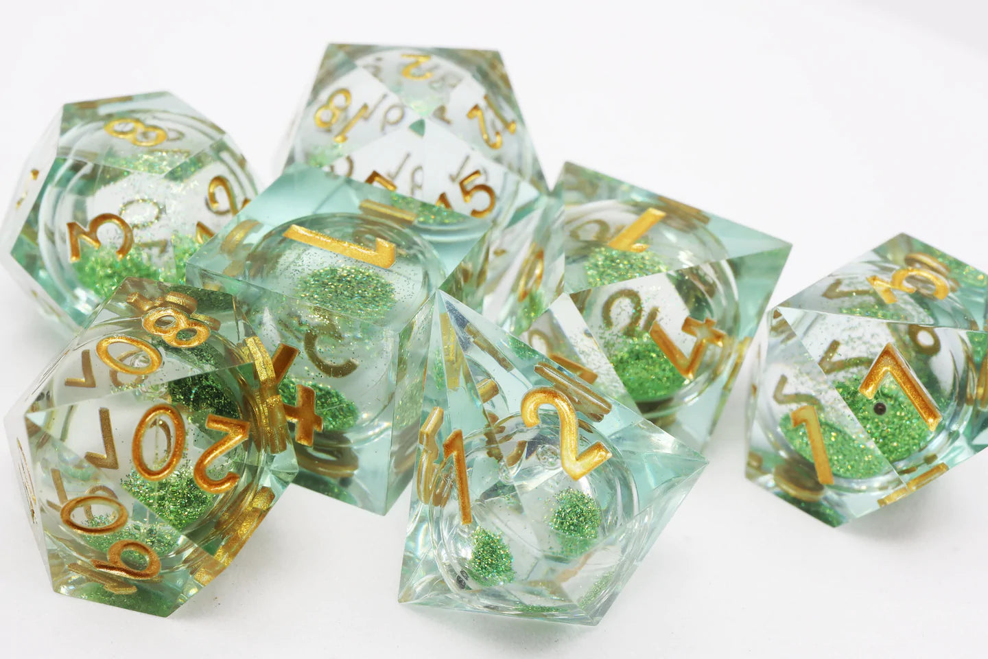 Foam Brain Poly 7 Dice Set: Hand-Polished Liquid Core Mint Green | Odin's Place