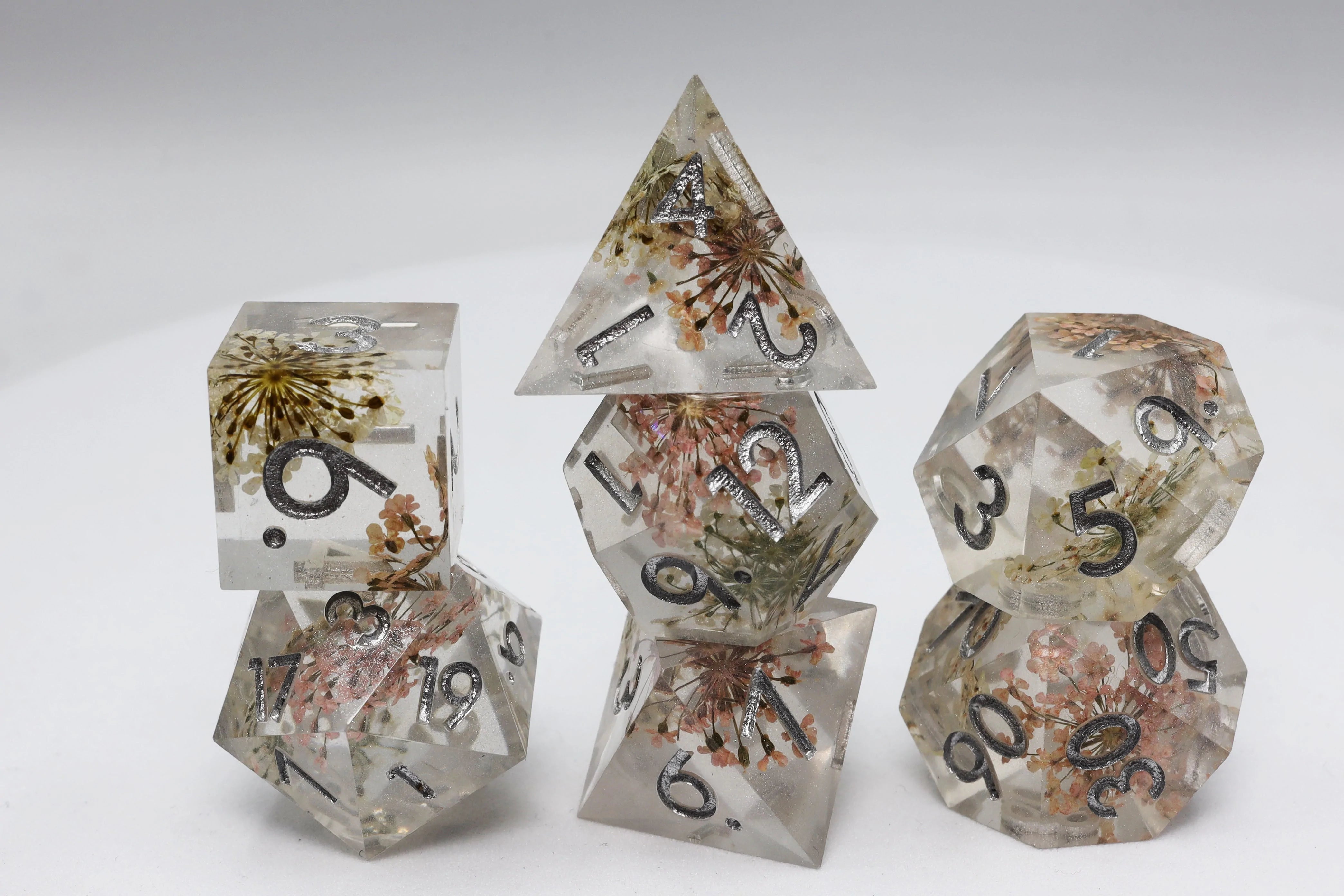 Foam Brain Poly 7 Dice Set: Hand-Polished Sharp-Edge Frozen Meadow | Odin's Place