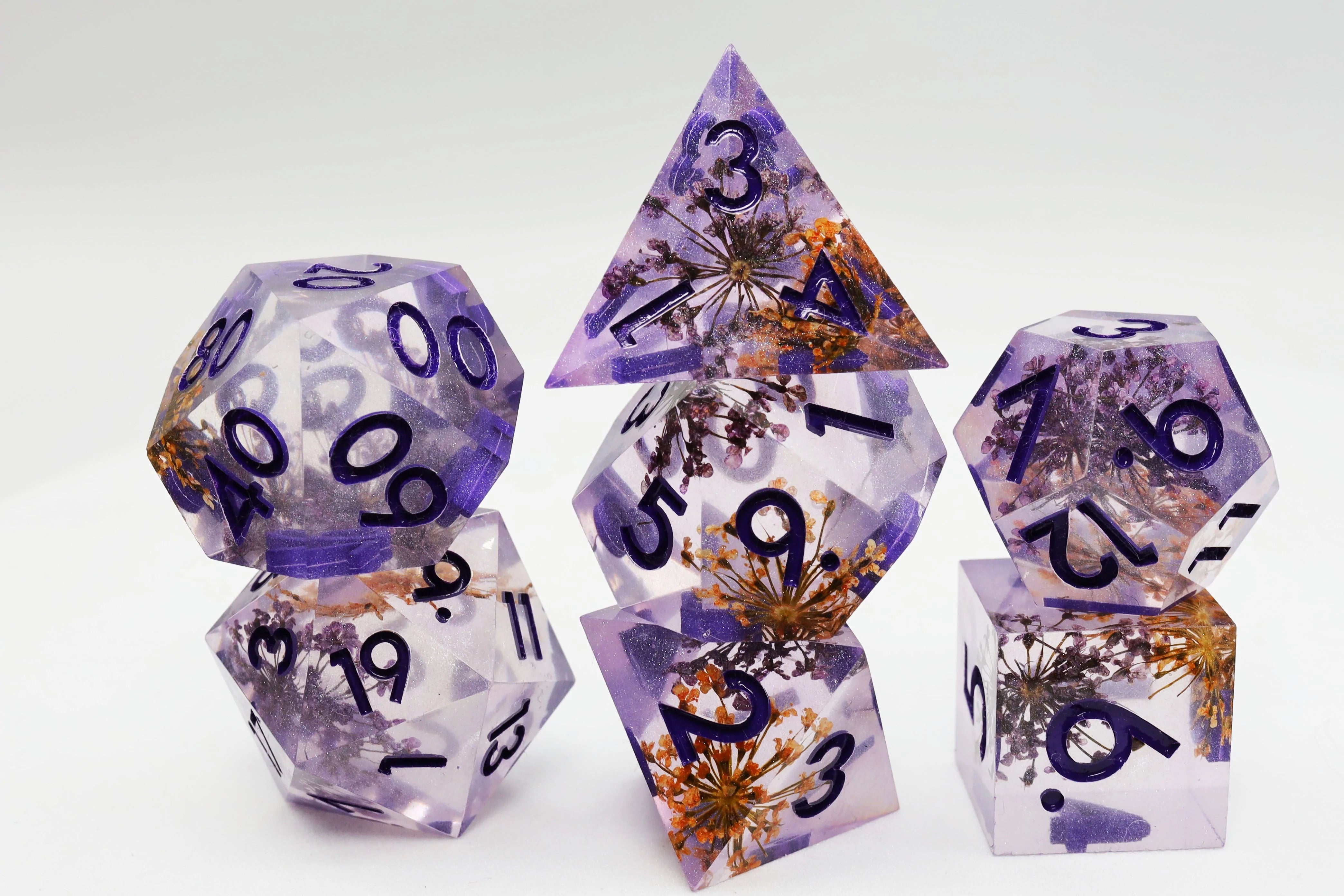 Foam Brain Poly 7 Dice Set: Hand-Polished Sharp-Edge Wish Flower | Odin's Place
