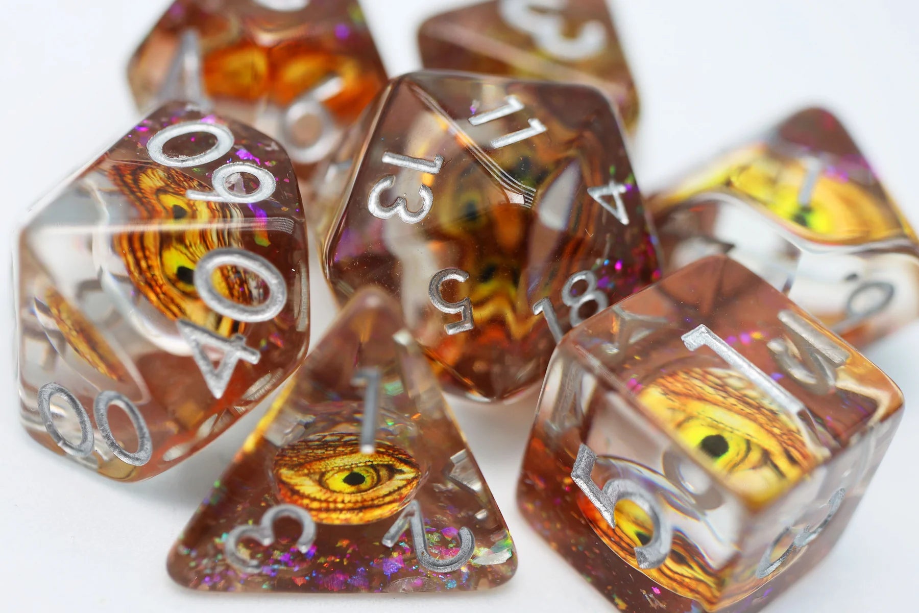Foam Brain Golden Dragon Eye RPG Dice Set | Odin's Place