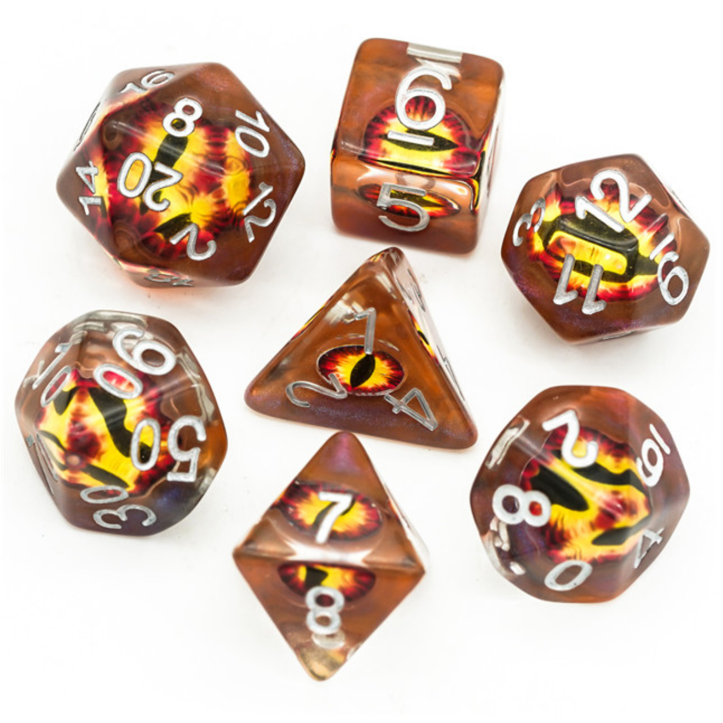 Foam Brain Dark Fire Demon Eye RPG Dice Set | Odin's Place