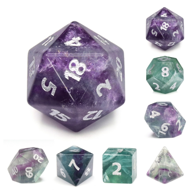 Foam Brain Fluorite - Engraved with Silver Gemstone Poly 7 Dice Set | Odin's Place