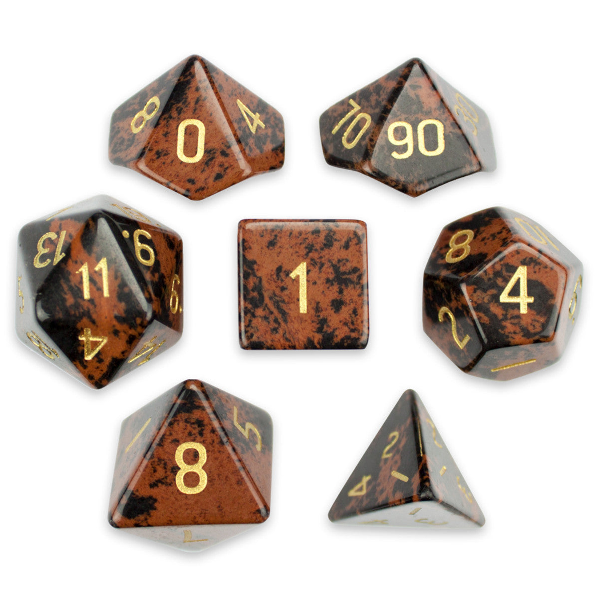 Brybelly Stone Polyhedral Dice, Mahogany Obsidian Poly 7 Set | Odin's Place