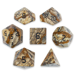 Brybelly Stone Polyhedral Dice, Picture Jasper Poly 7 Set | Odin's Place