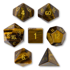 Brybelly Stone Polyhedral Dice, Tiger's Eye Poly 7 Set | Odin's Place
