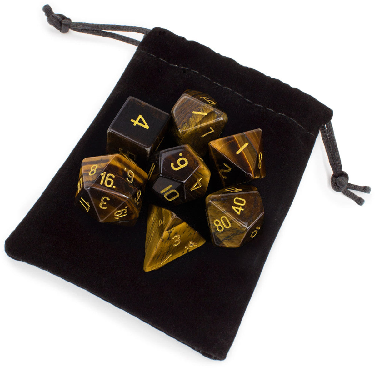 Brybelly Stone Polyhedral Dice, Tiger's Eye Poly 7 Set | Odin's Place