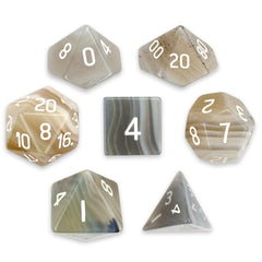 Brybelly Stone Polyhedral Dice, Gray Agate Poly 7 Set | Odin's Place