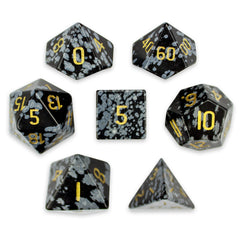 Brybelly Stone Polyhedral Dice, Snowflake Obsidian Poly 7 Set | Odin's Place