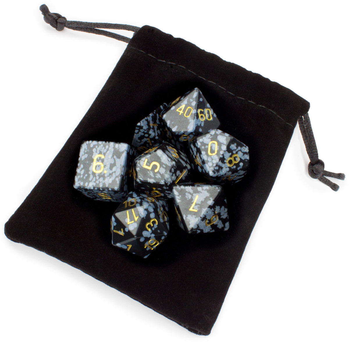Brybelly Stone Polyhedral Dice, Snowflake Obsidian Poly 7 Set | Odin's Place