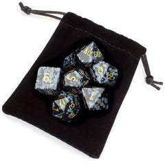 Brybelly Stone Polyhedral Dice, Snowflake Obsidian Poly 7 Set | Odin's Place