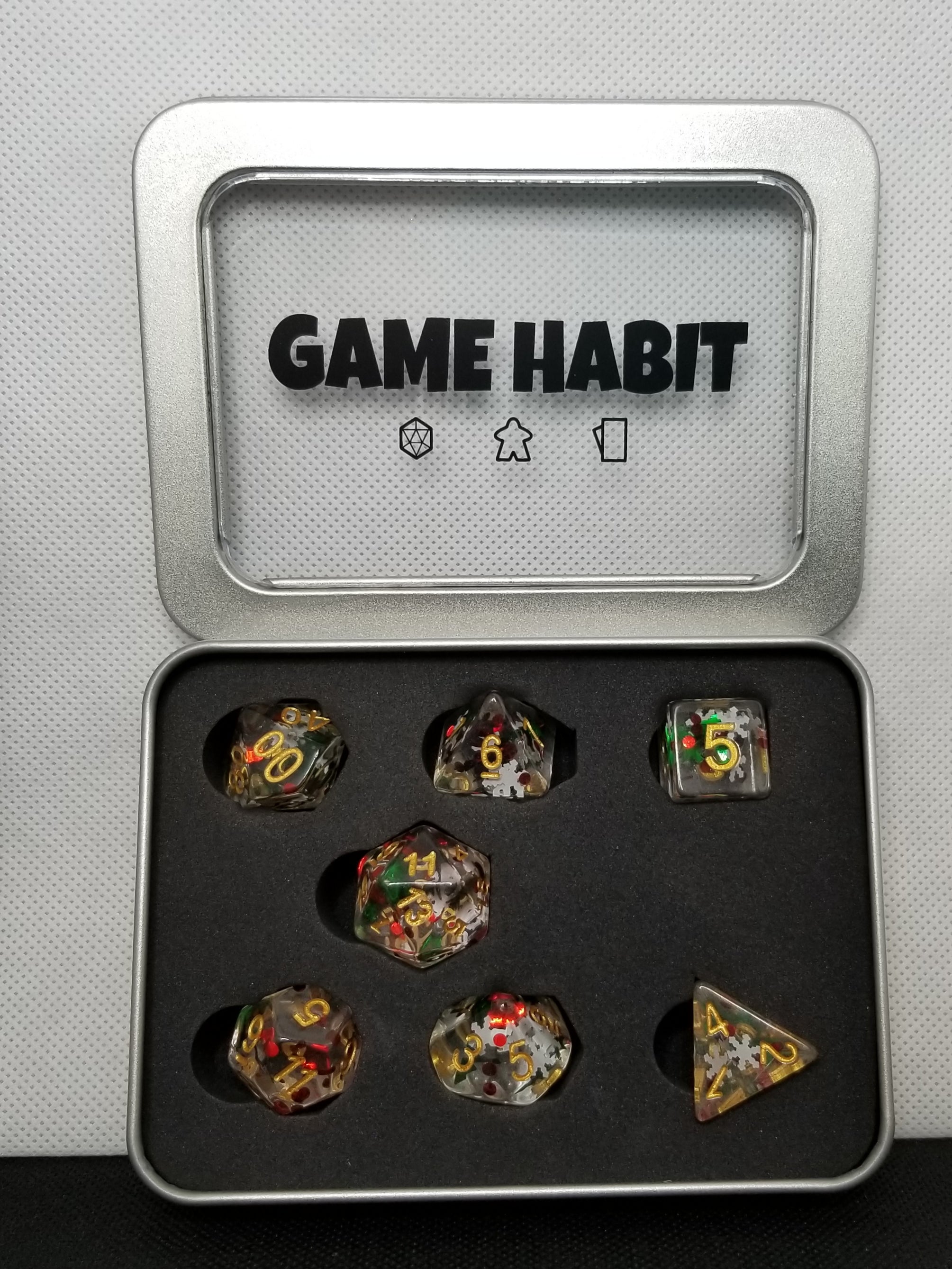 Game Habit May Your Days be Merry and Bright Poly 7 Dice Set | Odin's Place