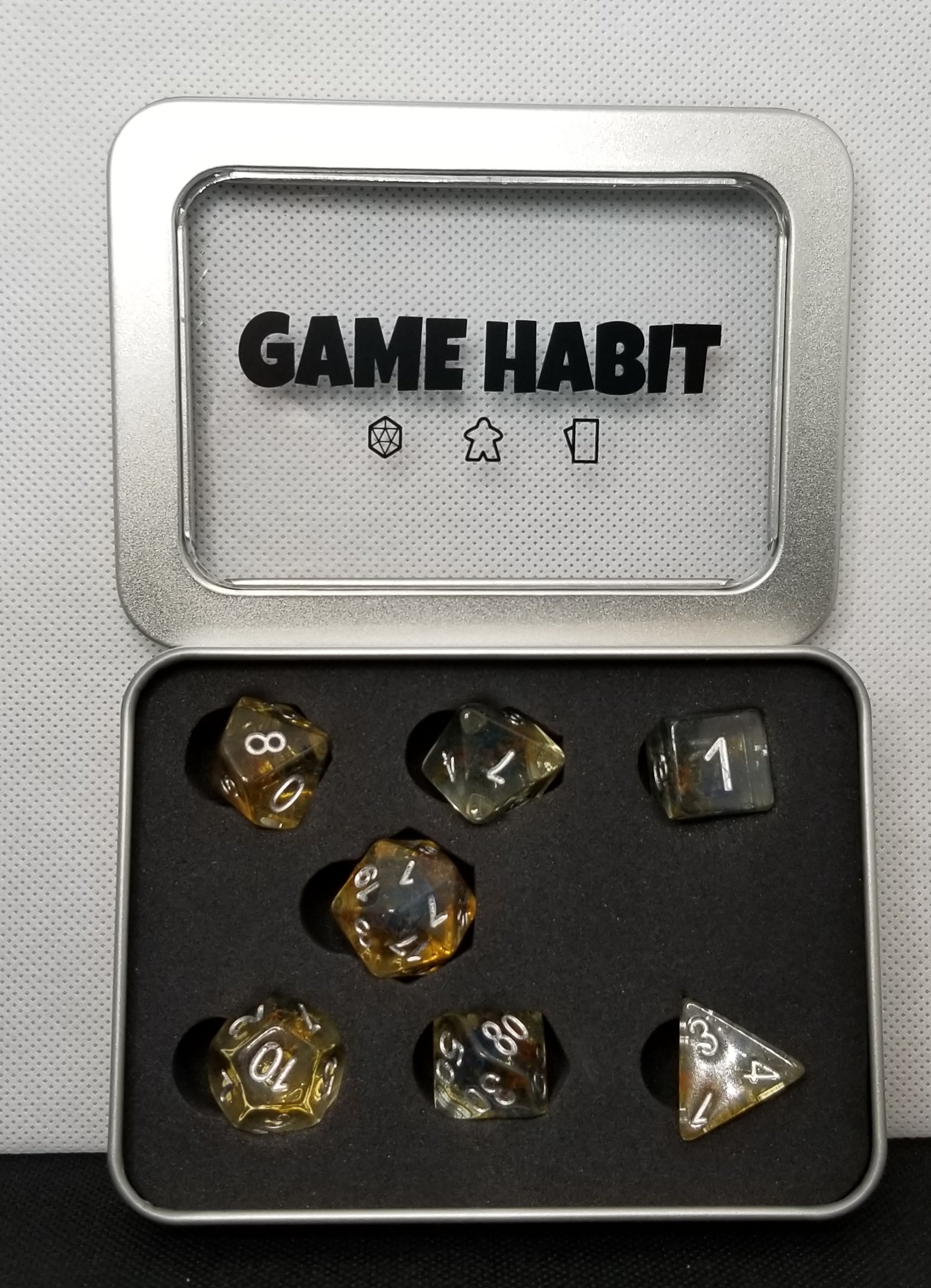 Game Habit Amber is the Color of Your Energy Poly 7 Dice Set | Odin's Place