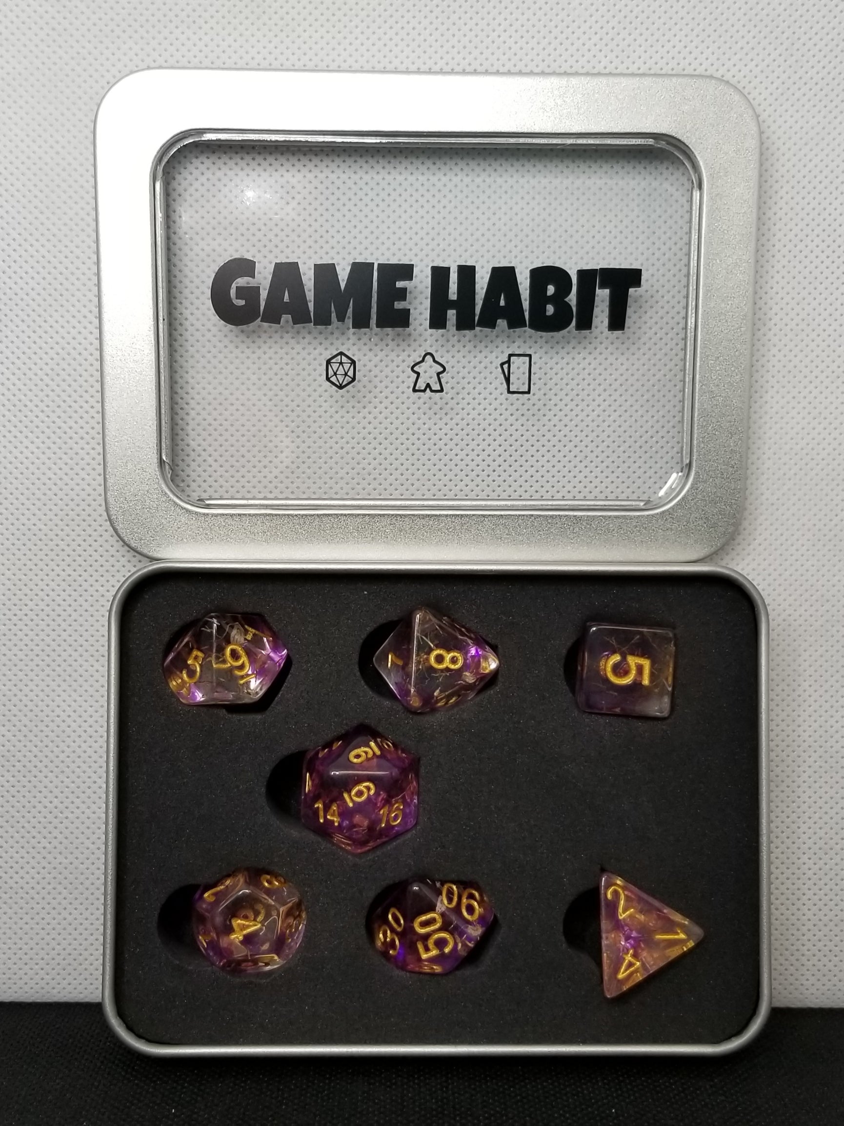 Game Habit Purple Hot Rod Poly 7 Dice Set | Odin's Place