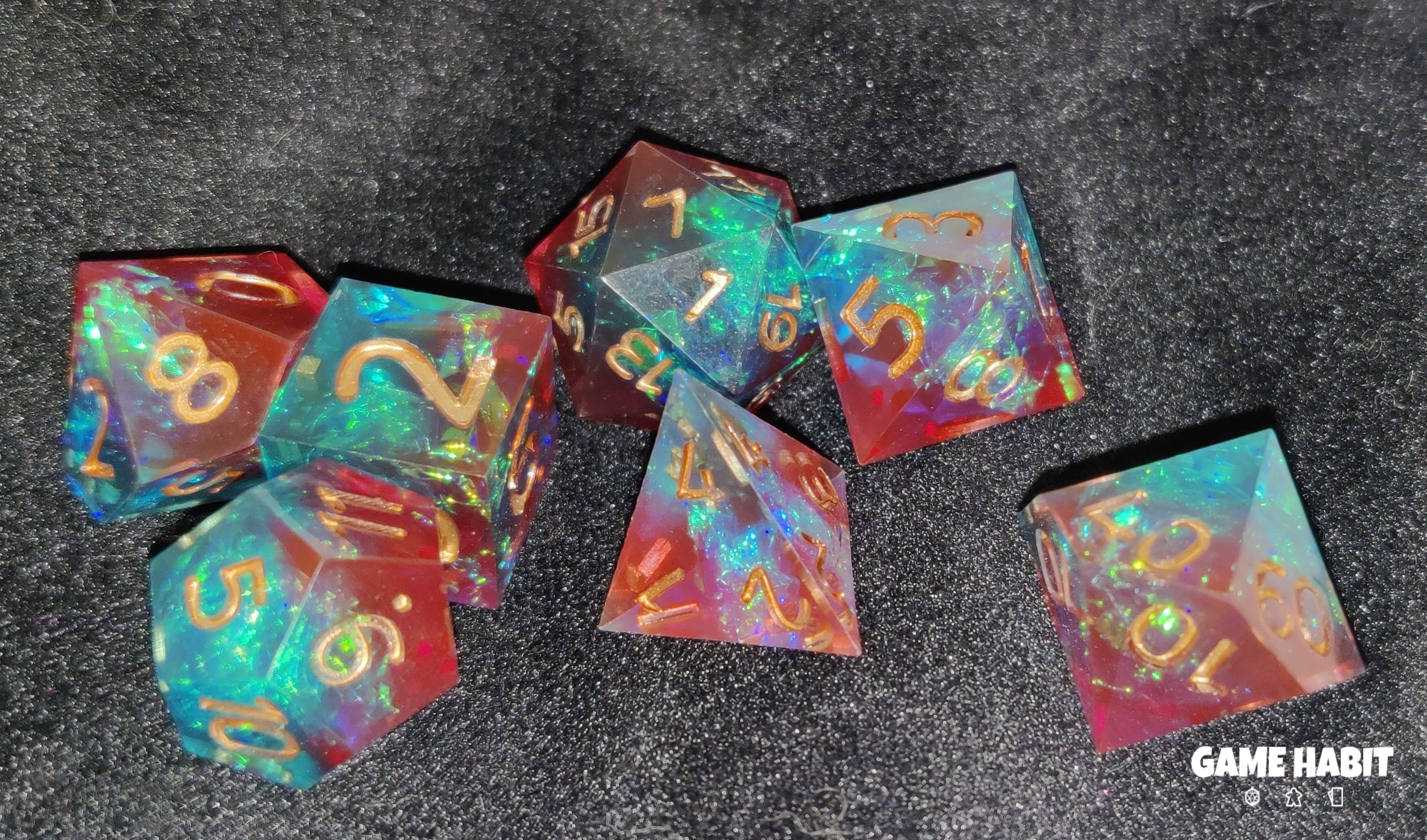 Game Habit Green with Envy, Red with Blood Poly 7 Dice Set | Odin's Place