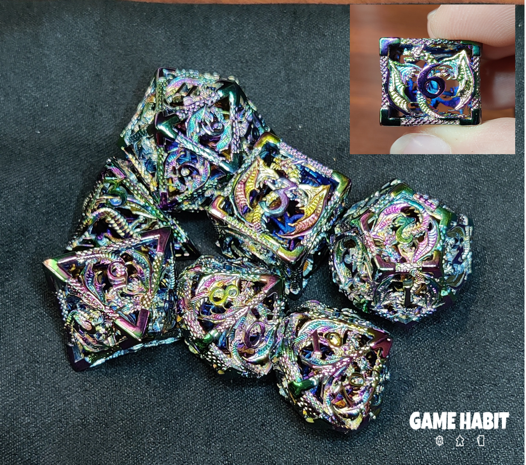 Game Habit You'll Get Burned Hollow Dragon Metal Poly 7 Dice Set | Odin's Place