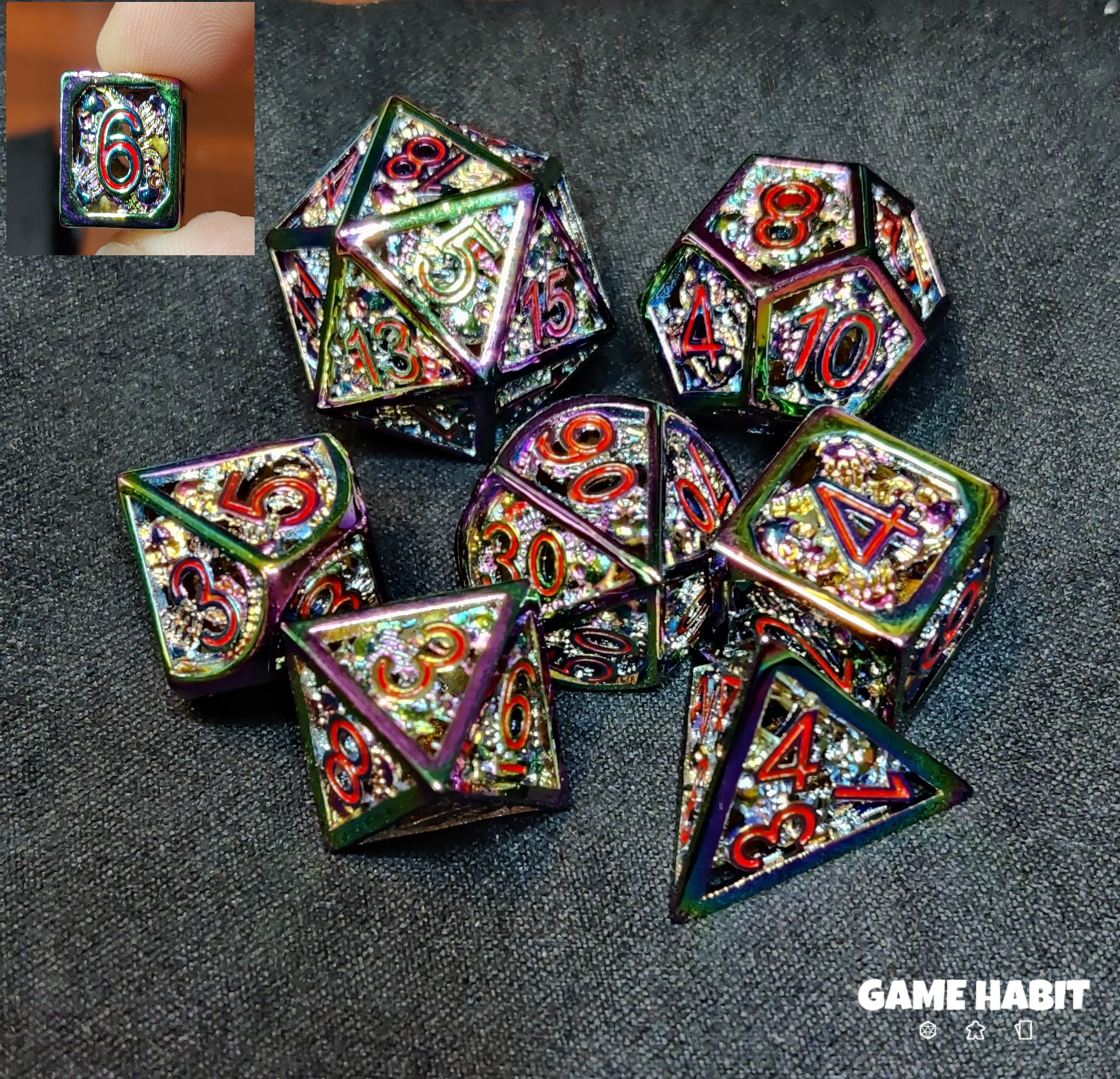 Game Habit Frostmourne Hungers Hollow Skull and Bones Metal Poly 7 Dice Set | Odin's Place
