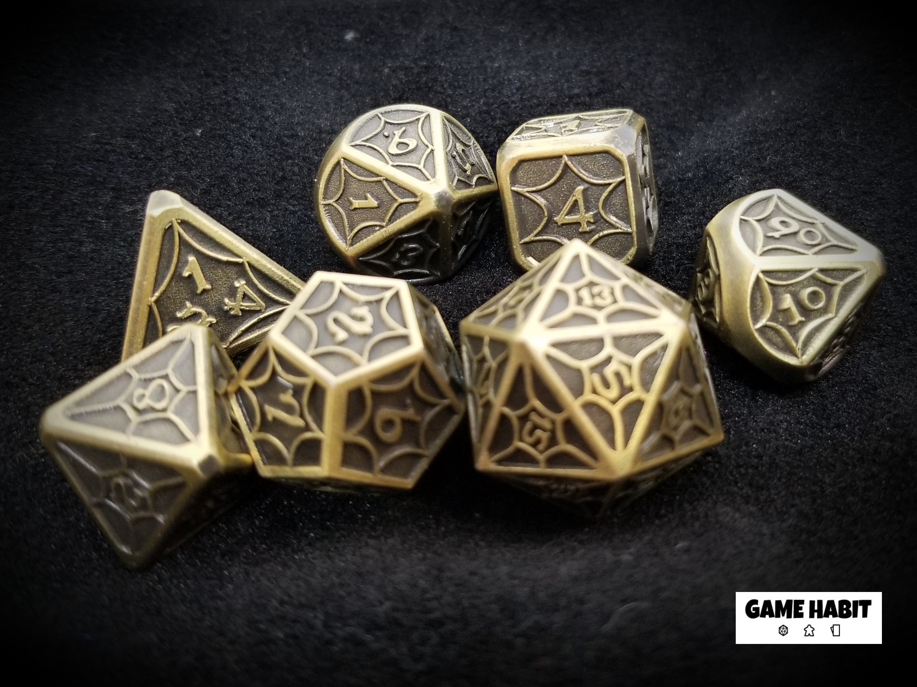 Game Habit Golden Compass Poly 7 Dice Set | Odin's Place