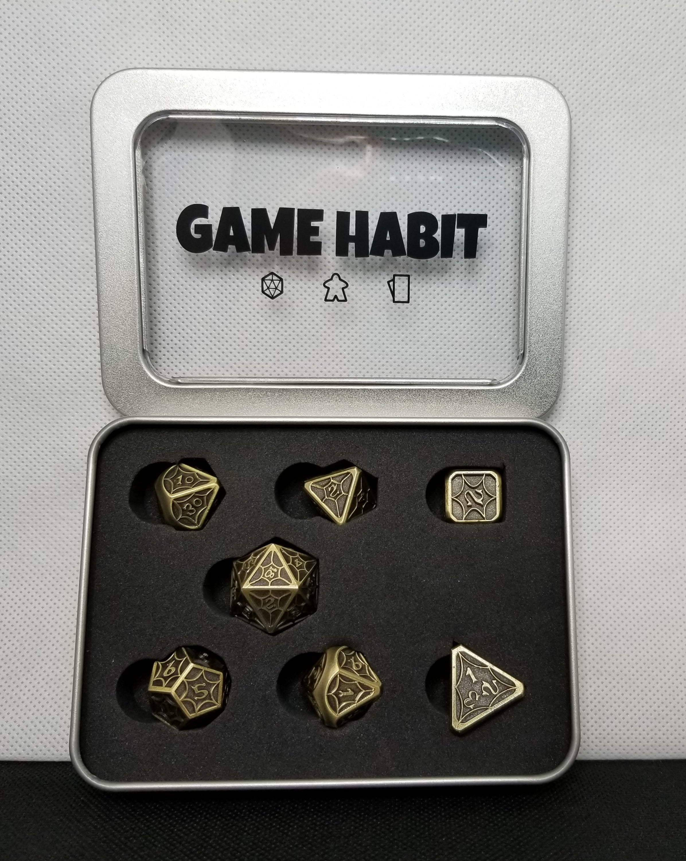 Game Habit Golden Compass Poly 7 Dice Set | Odin's Place
