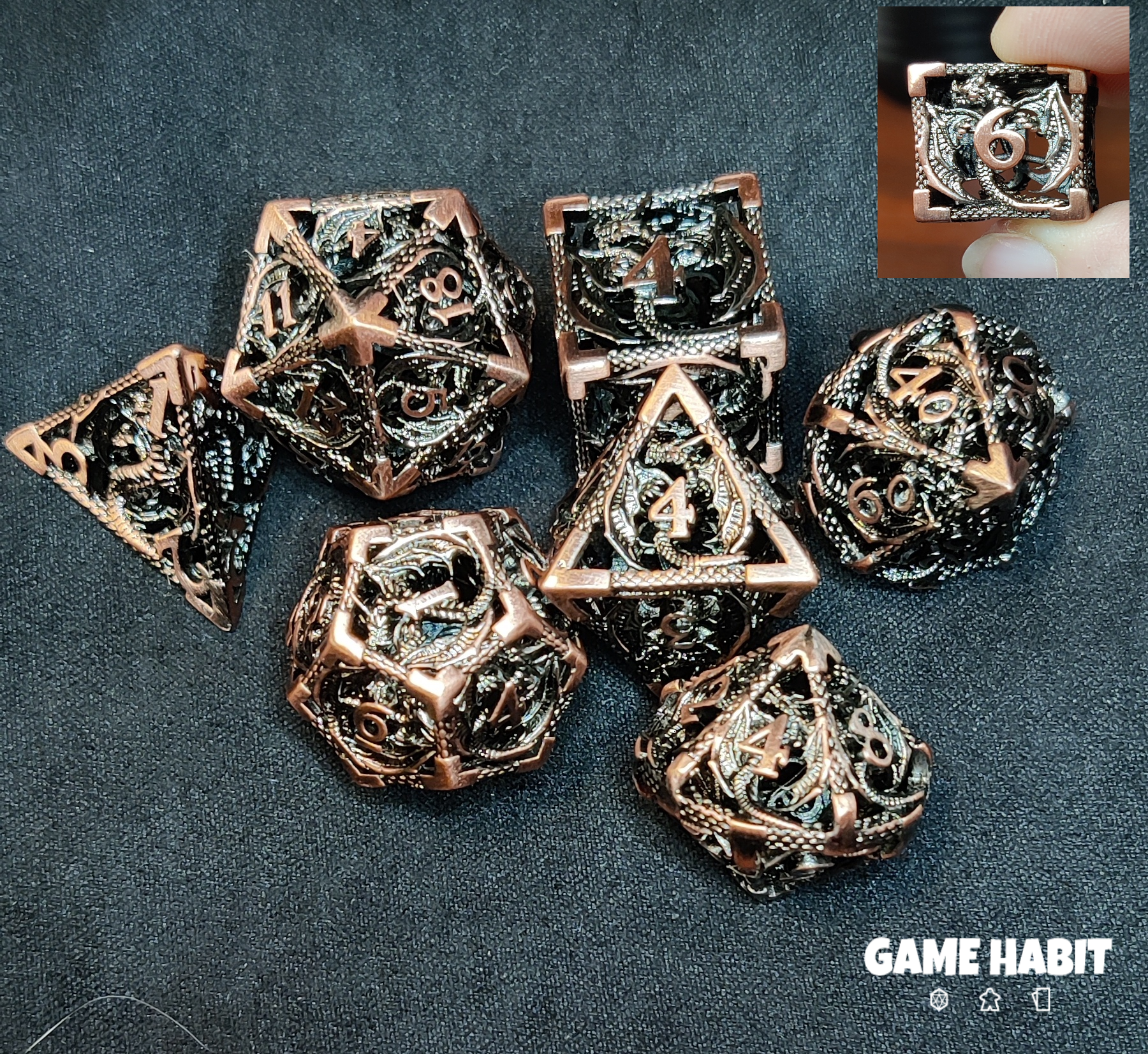 Game Habit Midway Penny Hollow Dragon Metal Poly 7 Dice Set | Odin's Place