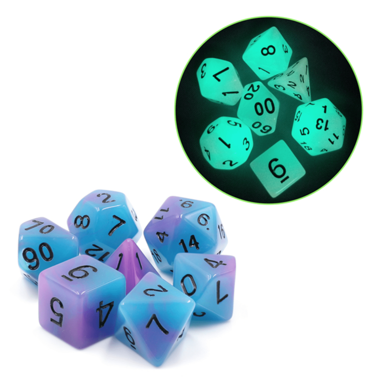Foam Brain Glow in the Dark Supernova Poly 7 Dice Set | Odin's Place