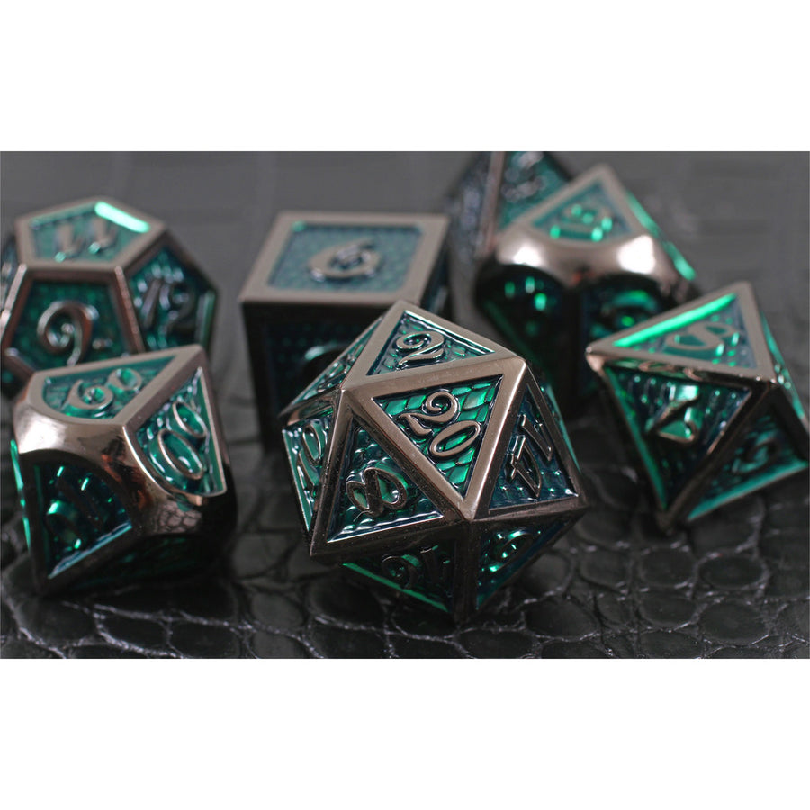 Forged Gaming Green Dragon Poly 7 Metal Dice Set | Odin's Place