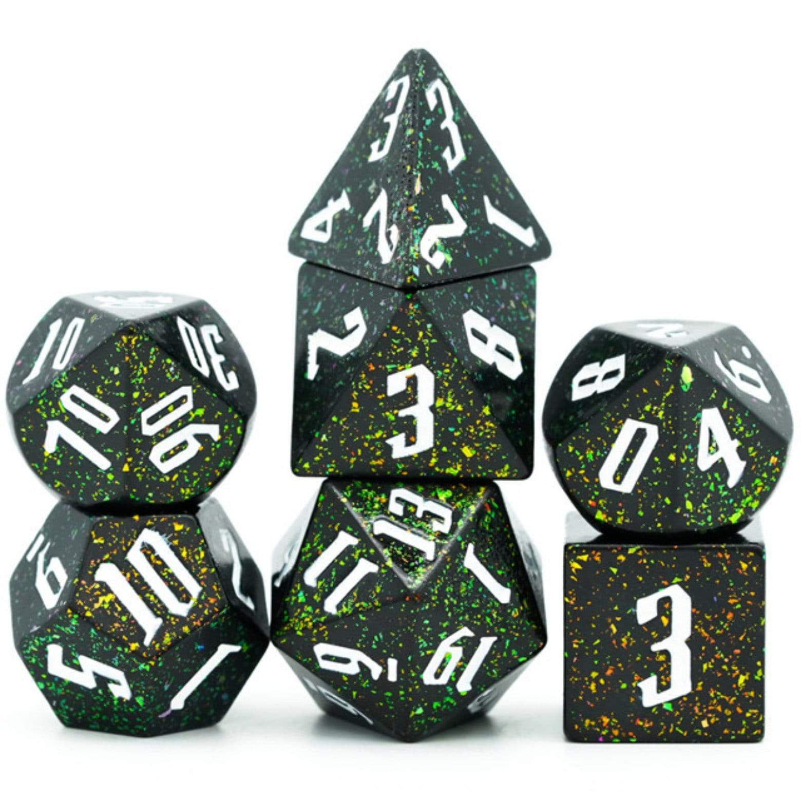Foam Brain Jumbo Green Glitter with White RPG Dice Set | Odin's Place