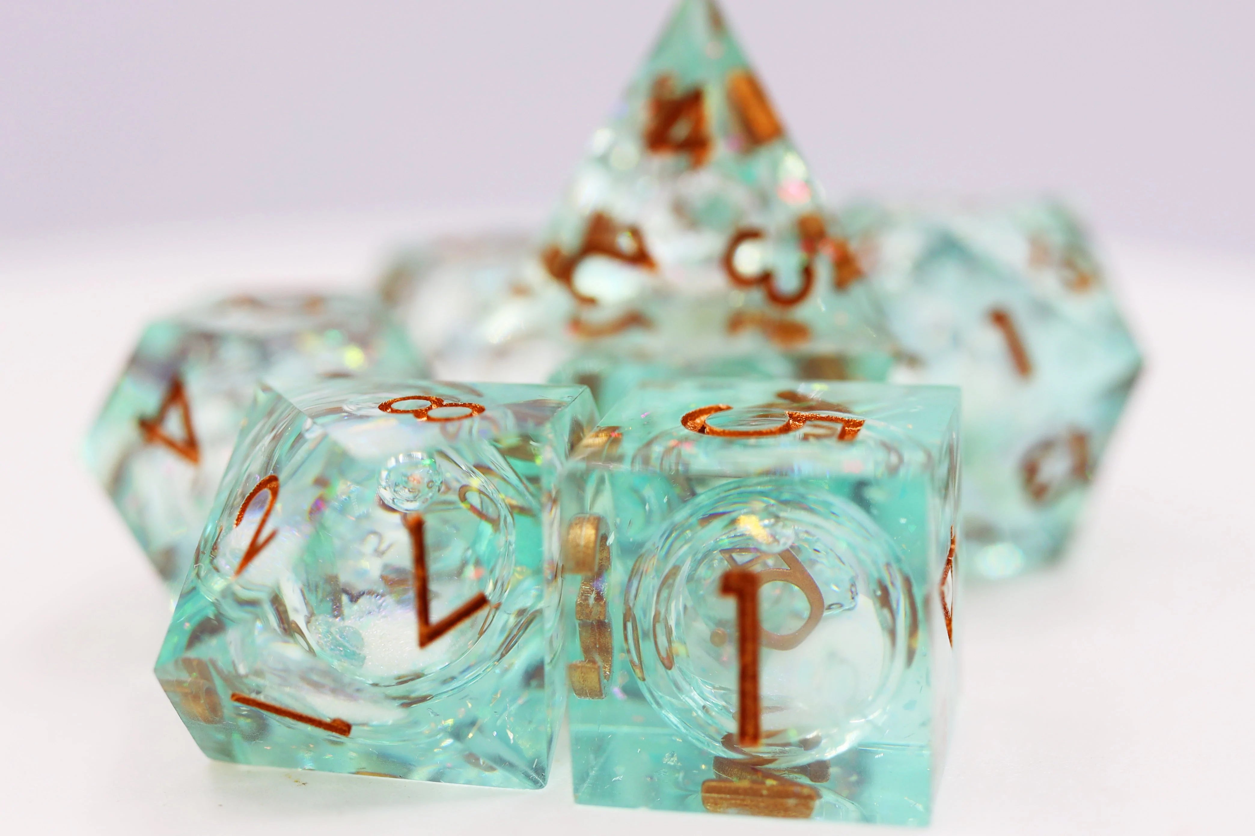 Foam Brain Poly 7 Dice Set: Hand-Polished Liquid Core Green | Odin's Place