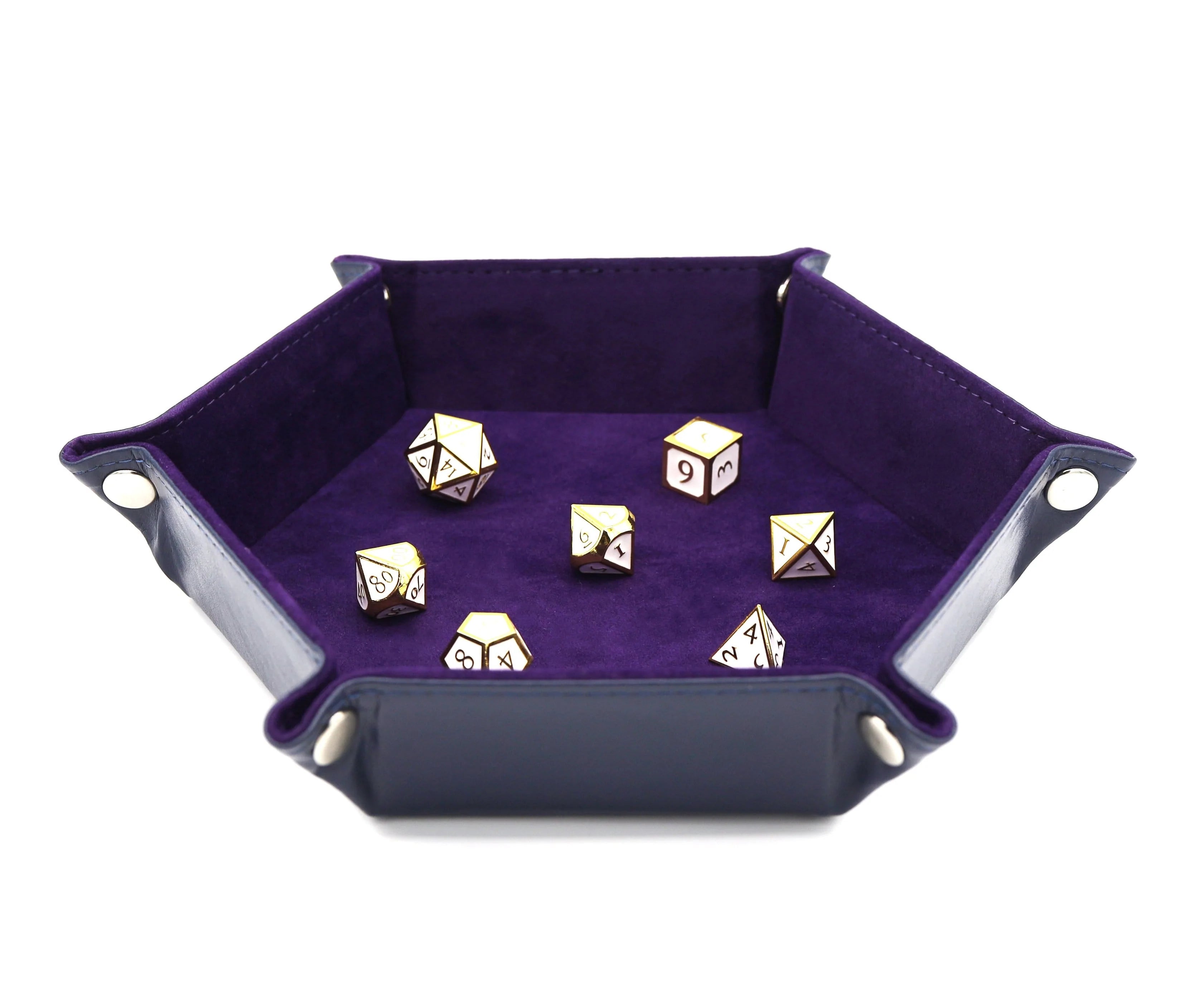Foam Brain Folding Hexagonal Dice Tray Navy Blue With Purple | Odin's Place