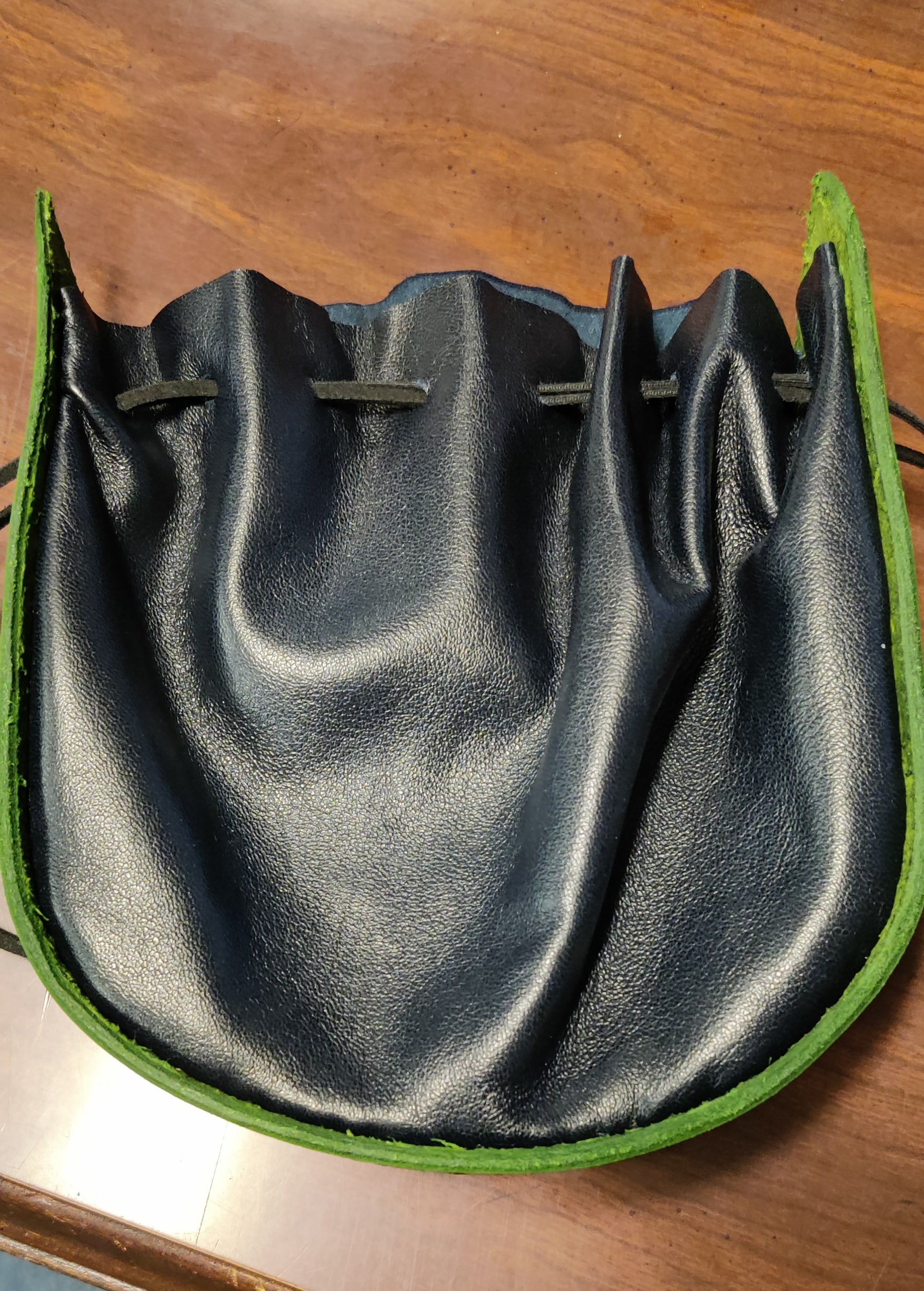 Handmade Green and Black Leather Dice Pouch | Odin's Place