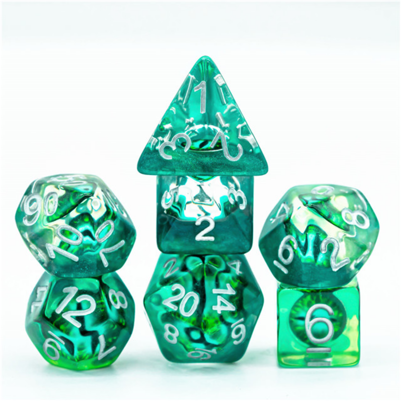 Foam Brain Jade Dragon Eye Poly 7 RPG Dice Set | Odin's Place