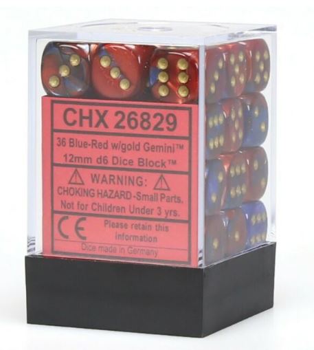 Chessex Gemini 2: 12mm D6 Blue Red/Gold (36) | Odin's Place