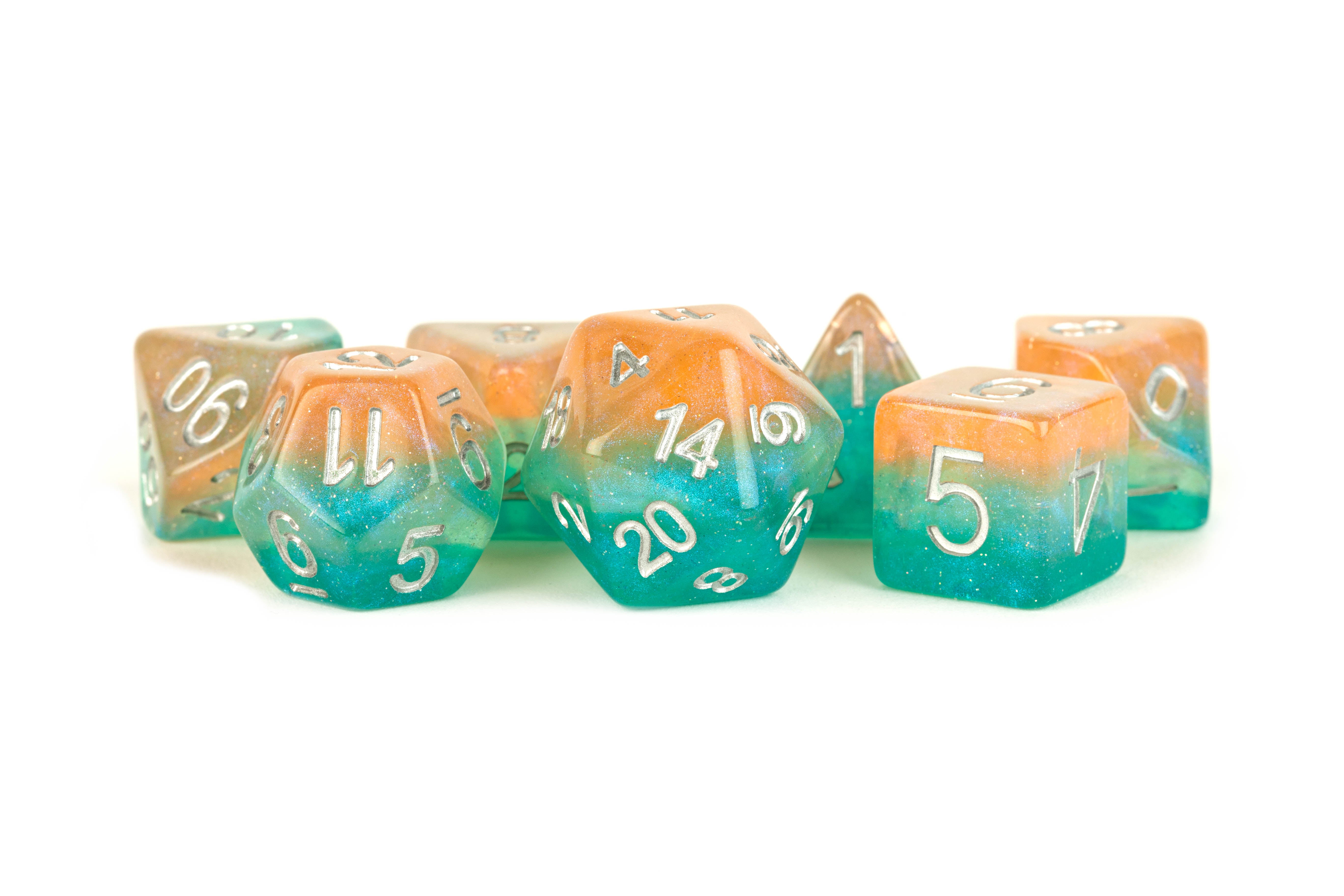 MDG 16mm Resin Poly Dice Set: Layered Stardust Sunset (7) | Odin's Place