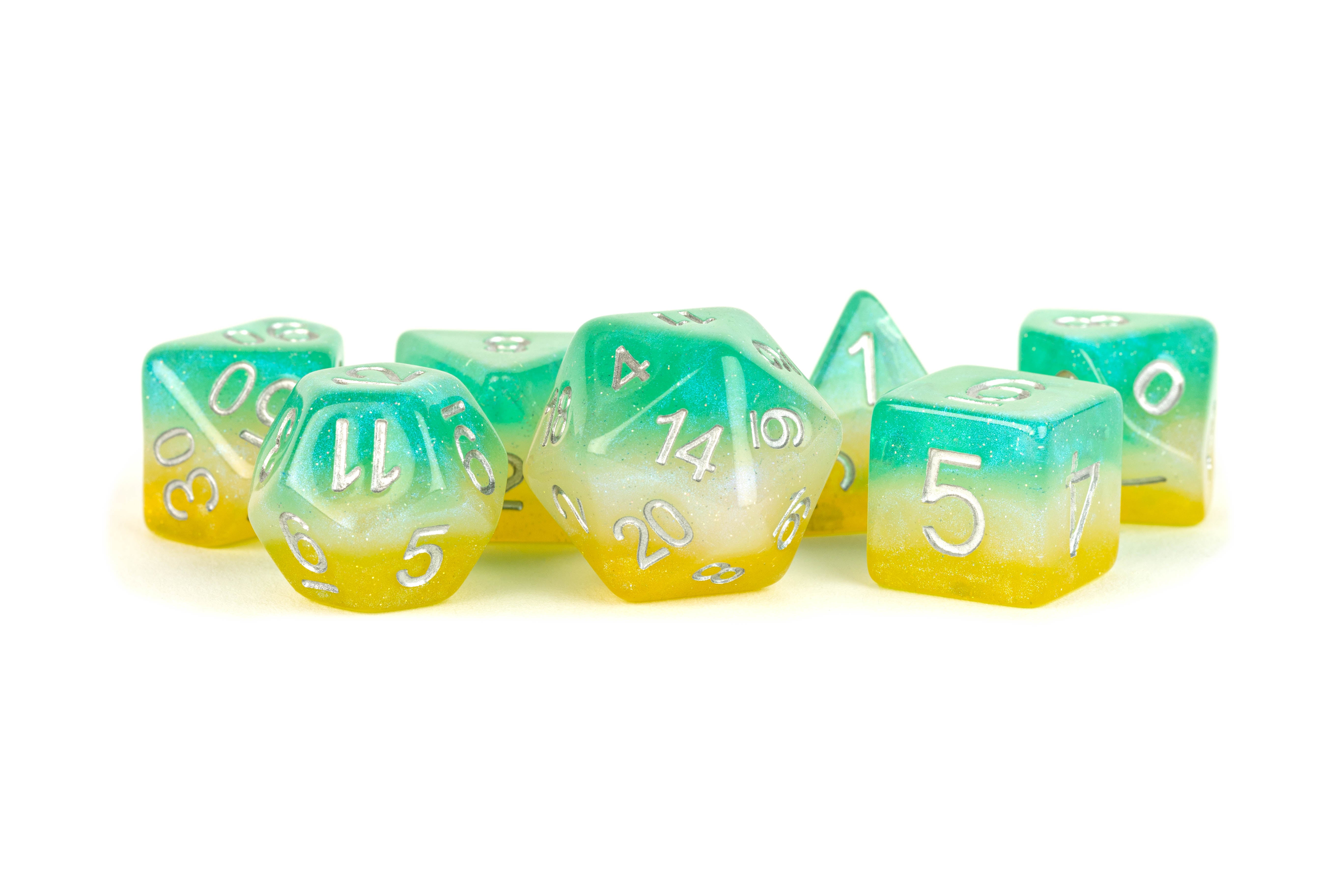 MDG 16mm Resin Poly Dice Set: Layered Stardust Tropics (7) | Odin's Place