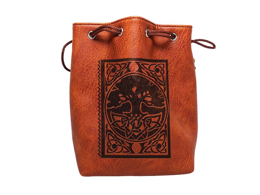 Easy Roller Brown Leather Lite Spell Book Design Self-Standing Large Dice Bag | Odin's Place