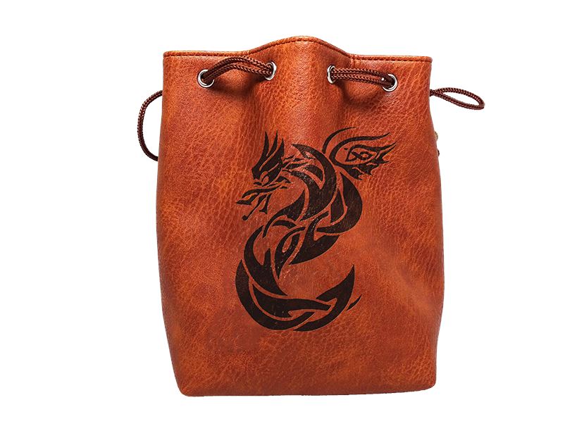 Easy Roller Brown Leather Lite Celtic Knot Dragon Design Self-Standing Large Dice Bag | Odin's Place