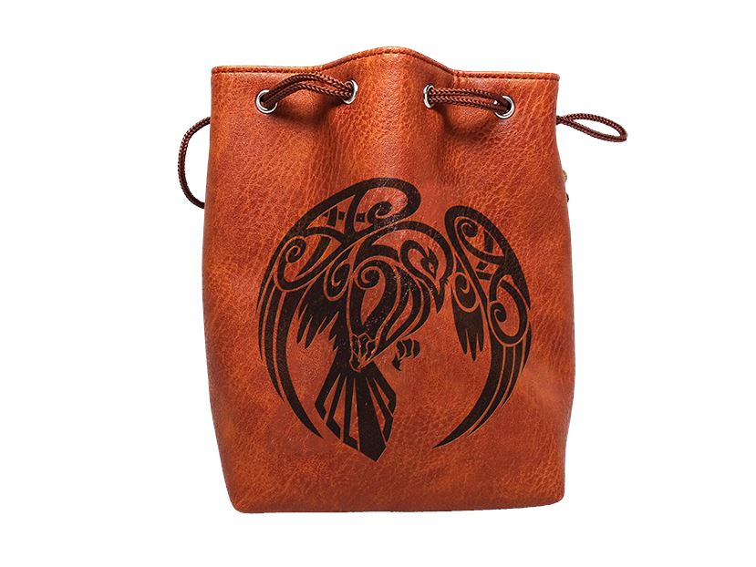 Easy Roller Brown Leather Lite Raven Design Self-Standing Large Dice Bag | Odin's Place