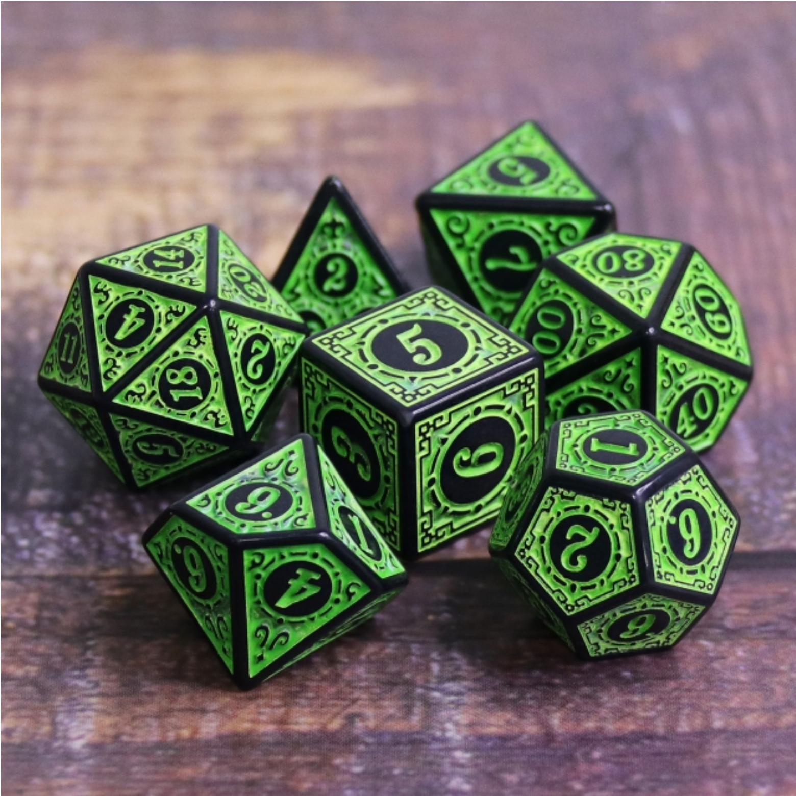 Foam Brain Magic Flame - Green Poly 7 Dice Set | Odin's Place
