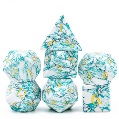 Foam Brain Marbled Turquoise - Engraved with Gold Gemstone Poly 7 Dice Set | Odin's Place